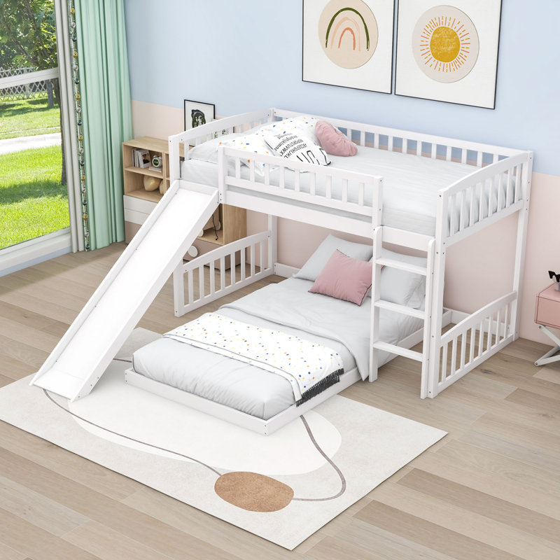 Eupheemia Twin Over Twin Wood Bunk Bed with Slide and Ladder, White