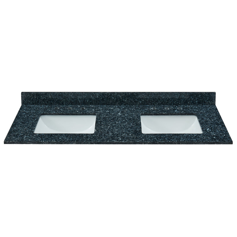Plateau de meuble-lavabo double 61 po en granit bleu avec lavabo 61 po, Perle bleue