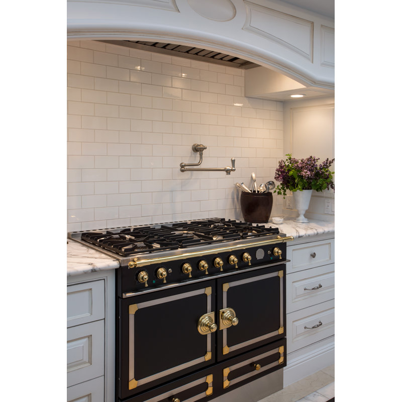 Edwardian™ Country Two Handle Wall Mounted Swing Arm Pot Filler Faucet with Lever Handles, Satin Nickel