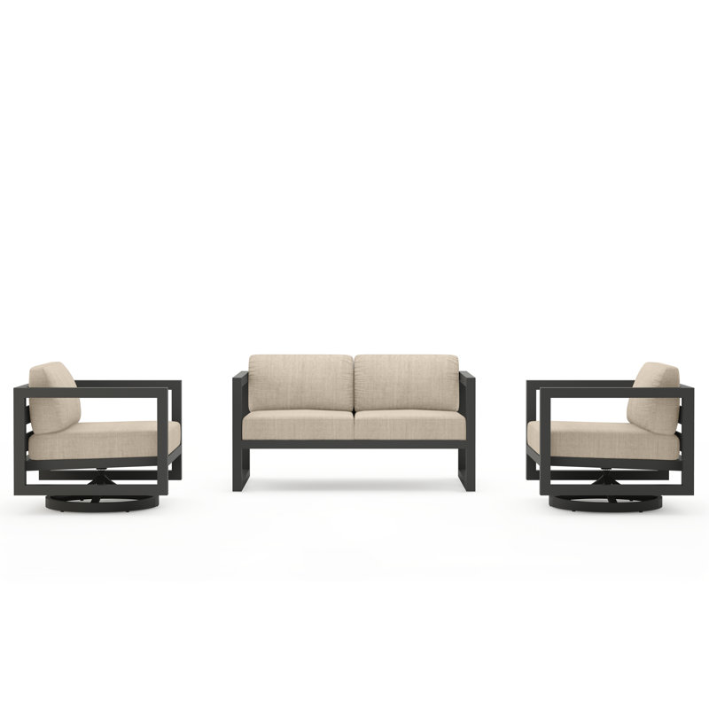 Avion 3 Piece Loveseat Set With Swivel, Slate, Canvas Flax Sunbrella® Canvas
