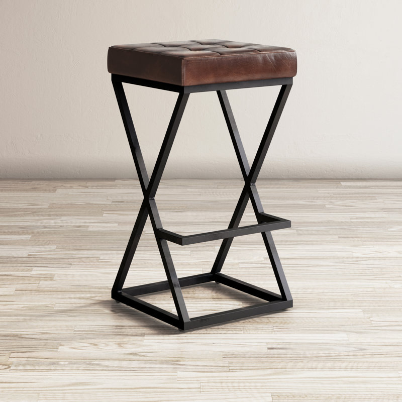 Tabouret de bar 29 po Judie, Cuir fleur de sienne foncé foncé
