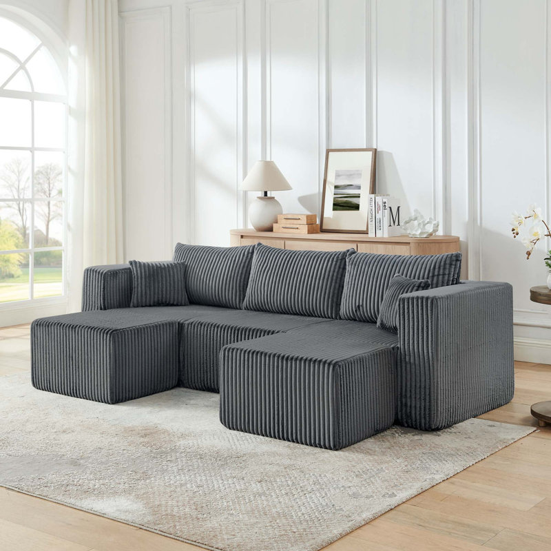 Canapé modulaire Boneless de conception modulaire compacte et peu encombrante, Velours côtelé - Gris
