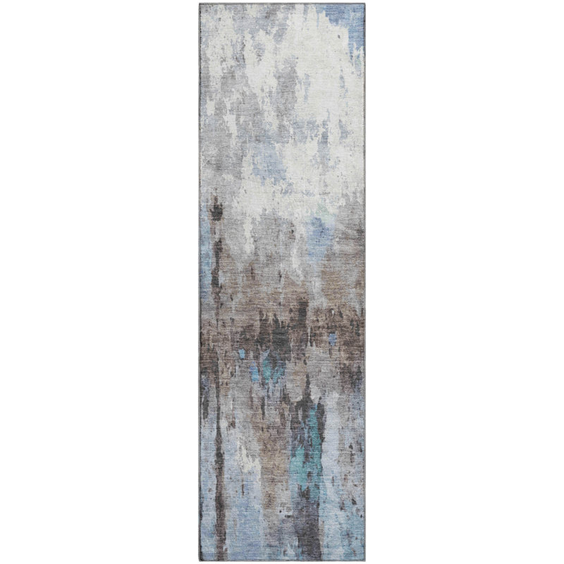 Premium Machine Washable Mayfield Abstract Rug, Blue, 2'3" x 7'6" Runner