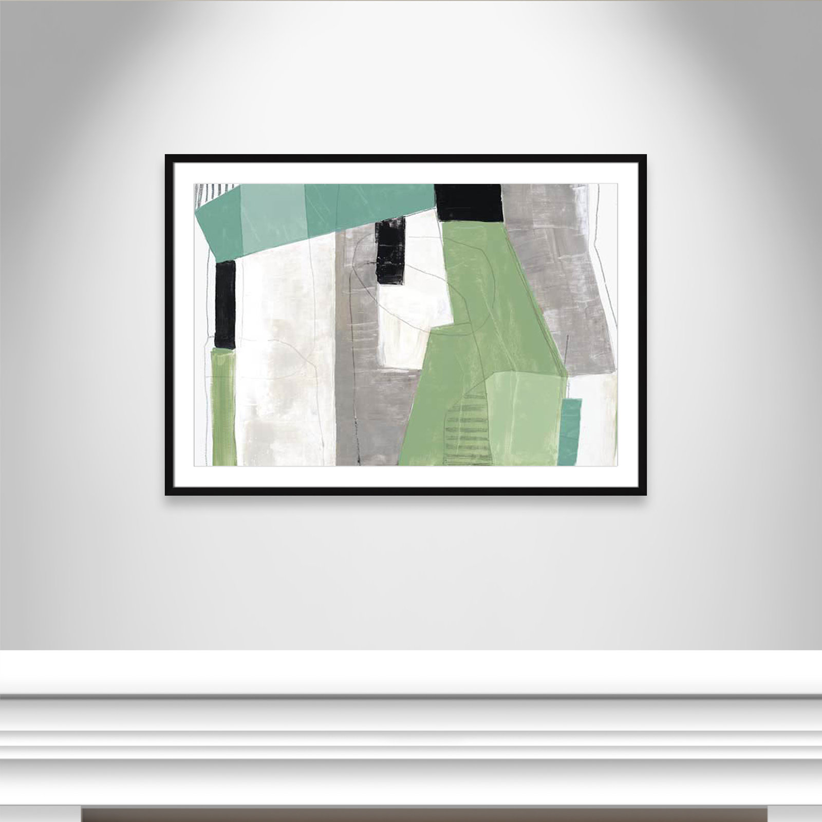 Evergreen Essence Print, White, Black Box Frame - Matted Fine Art Paper Print, 29.5" H x 41.5" W x 1.25" D