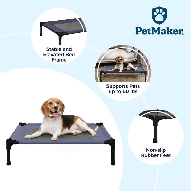 PETMAKER 30x24-Inch Elevated Dog Bed - Portable Pet Bed with Carrying Case for Medium Dogs, Blue, Blue