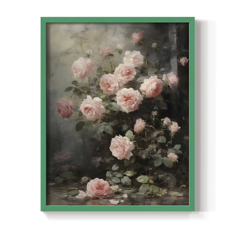 Reproduction florale rétro encadrée Ccii - bois massif, H 21 po x l 17 po, Vert