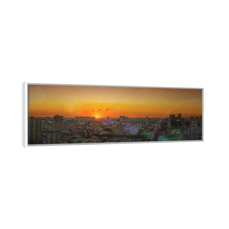 Sunset At City by Glauco Meneghelli - Panoramic Print on Canvas, White Floater Frame, 152.4 cm H x 50.8 cm W