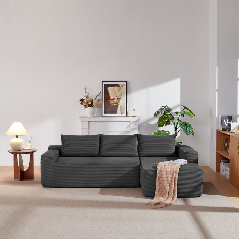 105"cloud Modular Sectional Sofa Couch With L-shape Chaise, Corduroy Upholstered Couches For Living Room, No Assembly Required