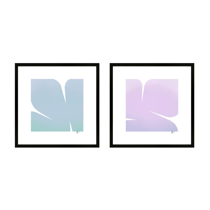 Mauve et bleu. Ensemble de 2 par Lee Lessem - Art mural encadré, Cadre noir, H 16 po x l 32 po x P 1,25 po