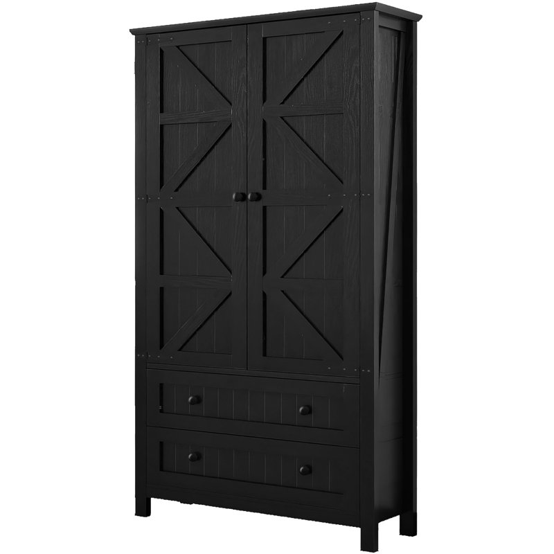 Black Farmhouse Kitchen Pantry Cabinet with Drawers and Shelves