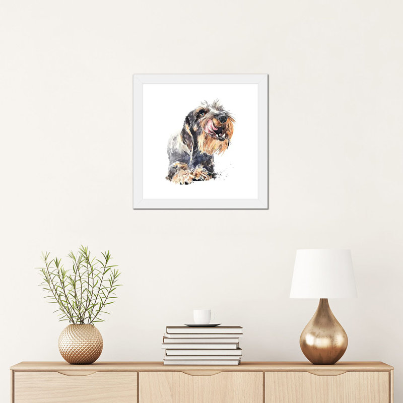 «Wirehaired Dachshund I» par EdsWatercolours - impression, H 16 po x l 16 po x p 1 po, Papier encadré blanc, Blanc