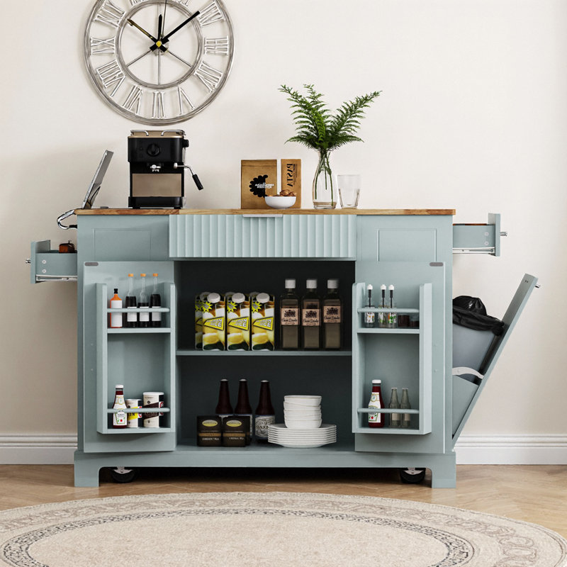 Rolling Kitchen Island On Wheels With 3 Drawers&Cabinet, Storage And Power Outlet, Portable Kitchen Island Cart, Gray