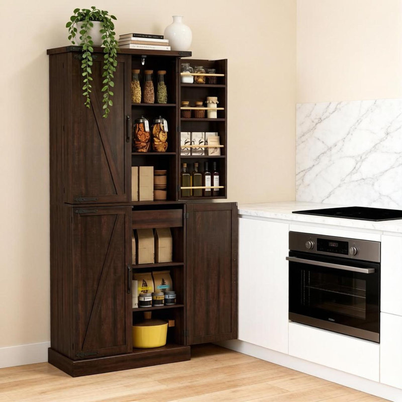 Armoires spacieuses, garde-manger rustique en MDF de 72 po