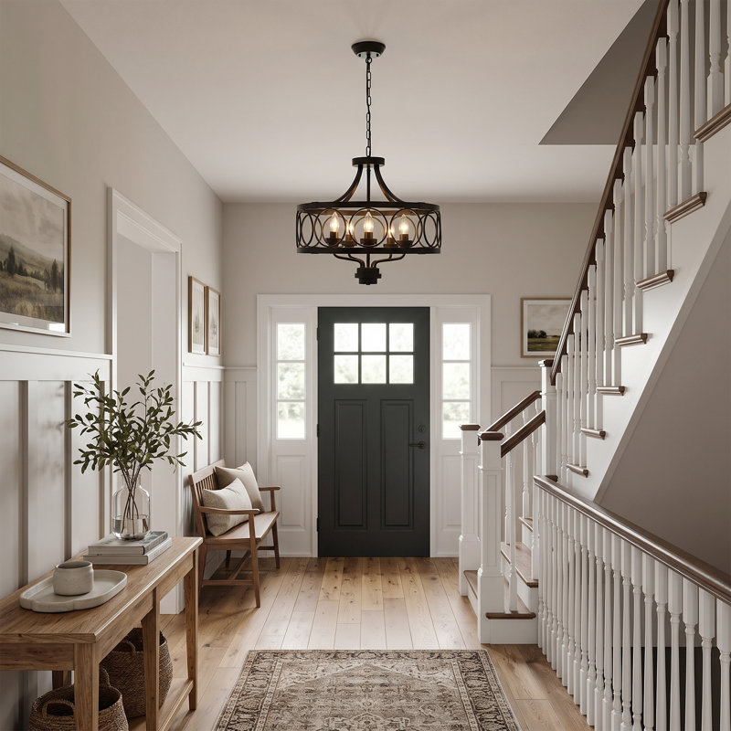 5 - Light 20" Dimmable Farmhouse  Chandelier Ceiling Lights, Matte Black