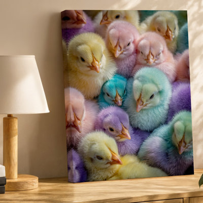 Toile, grappe vibrante de poussins moelleux dans un ensemble enchanteur d'art de couleurs pastel