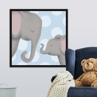 «Elephant Mommy and Baby on Blue», impression