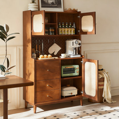 Modern Solid Wood Sideboard with Rattan Accent