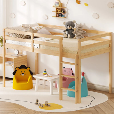 Lit mezzanine simple en bois massif avec plateforme pour tout-petits et escalier