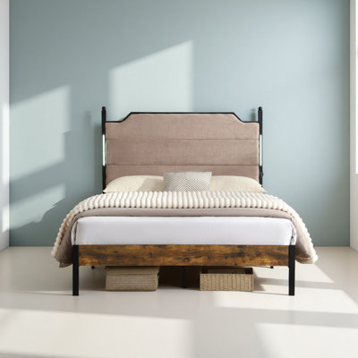Cadre de lit, tête de lit tapissier avec lumières DEL rechargeables et tactiles, rangement sous le lit, aucun sommier nécessaire, sans bruit