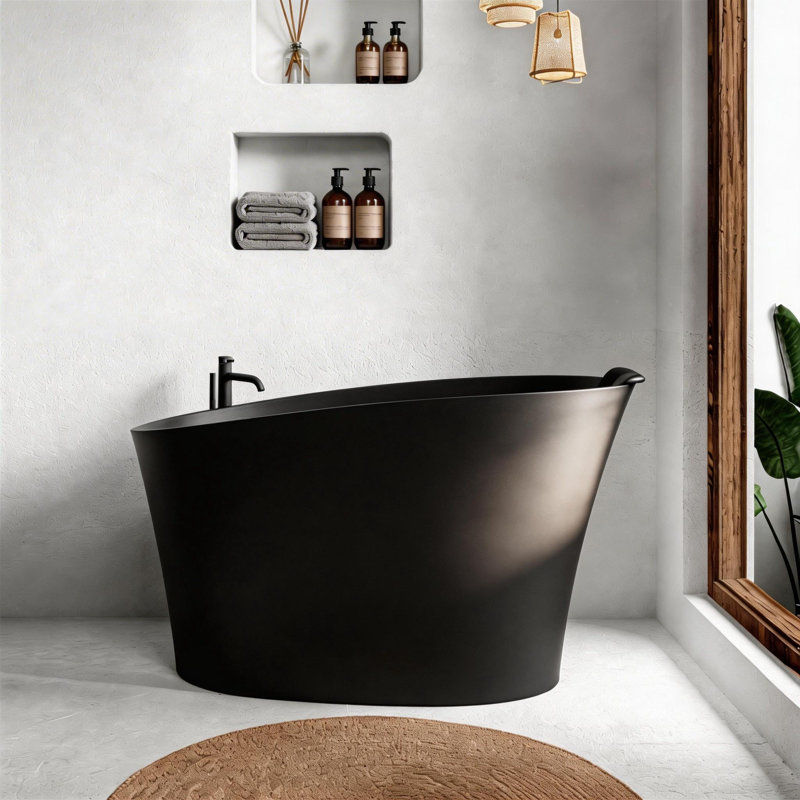 Baignoire autoportante ovale profonde 51 po avec siège profilé et appui-tête 51 po, Black