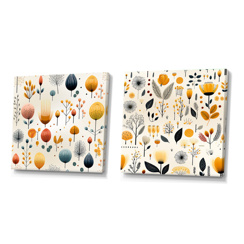 Haddad - Ensemble de 2 collages carrés à formes abstraites, H 16 po x l 33 po, Toile tendue