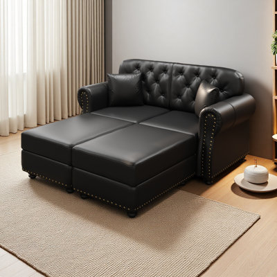 Canapé Chesterfield de 63 po avec garniture cloutée et accoudoirs roulés