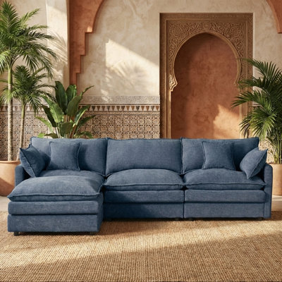 Boneless 102" L Shaped Modular Sectional Sofa, Comfy Upholstery Chenille Cloud Couch with Ottoman, Modern 4-Seat Deep Seat Sofa with Pillow for Living Room, Bedroom, Apartment