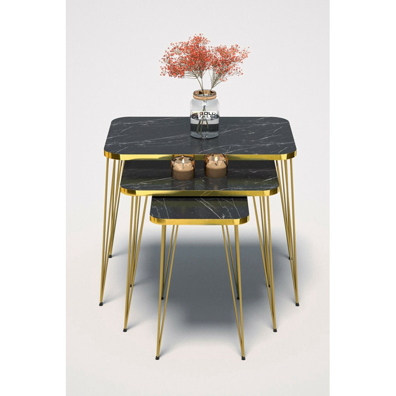 Perine 24cm Console Table, Black Marble