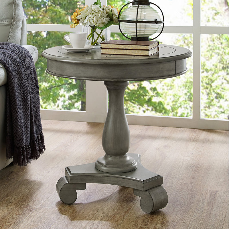 Table d'appoint ronde à piédestal en bois, Gris
