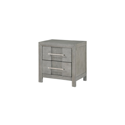 Élégante table de chevet grise à 2 tiroirs pour chambre à coucher contemporaine avec 2 poignées en métal
