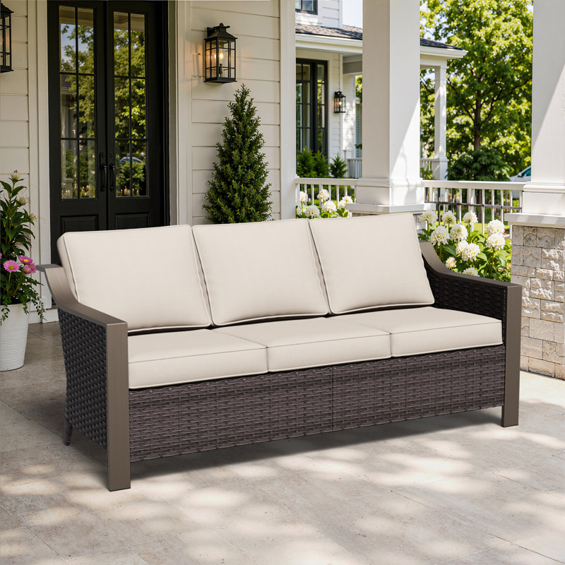 Premium Outdoor Patio Rattan Three-person Sofa, Beige