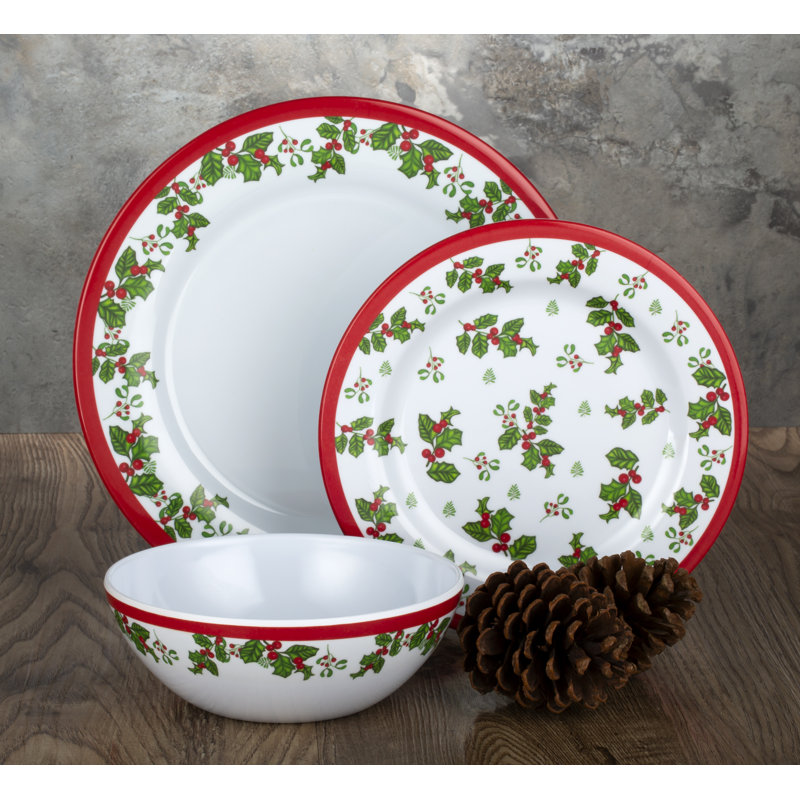 18 Piece Melamine Holly Dinner Set