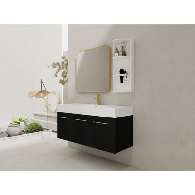 48 Inch Wall-Mounted Bathroom Vanity With Sink And Storage Rack, Thick Edged Basin