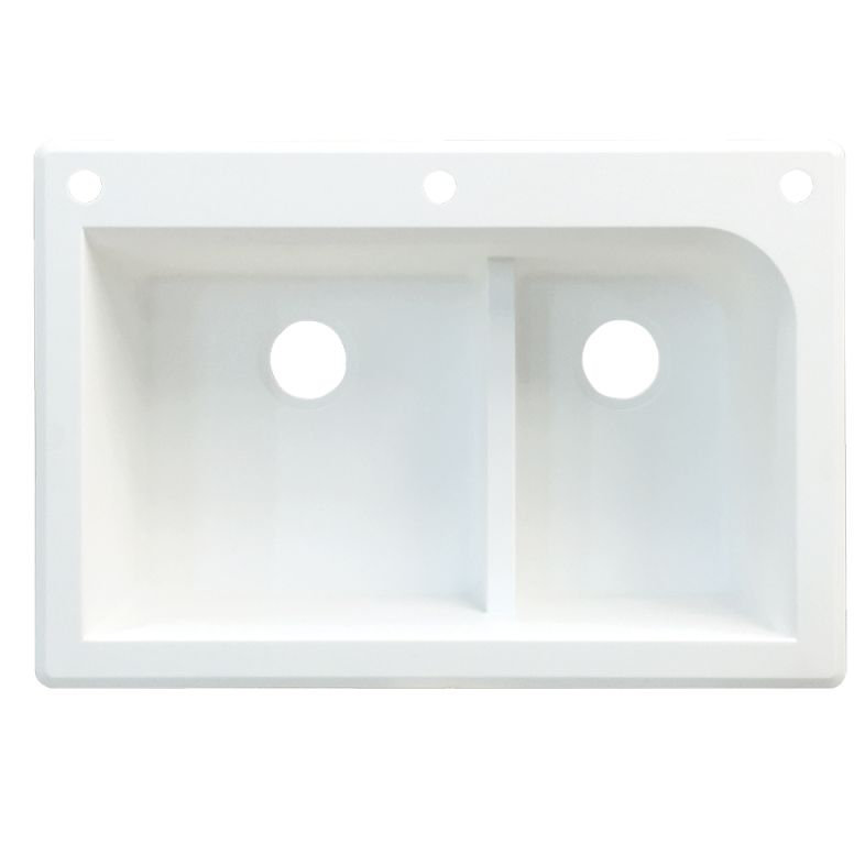 Évier de cuisine à double cuves l 33 po x l 22 po Radius, 3 trous, Blanc