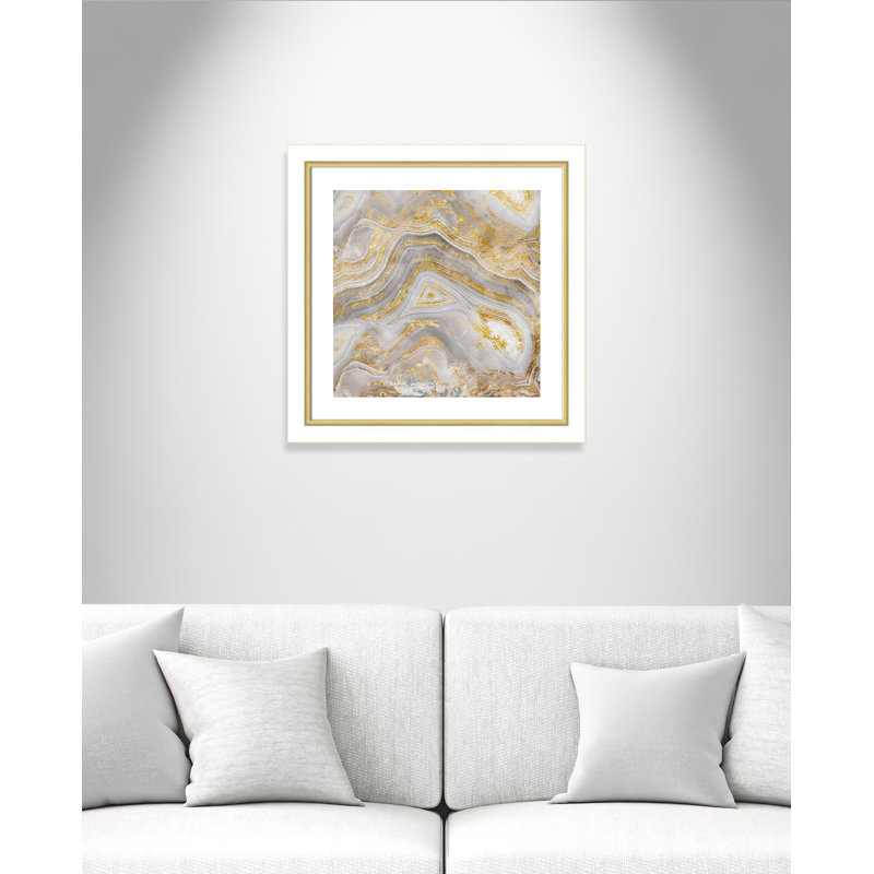 Agate Allure II - peinture encadrée, Cadre blanc et or, H 25,75 po x l 25,75 po x P 1,13 po