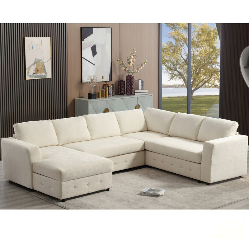 Canapé modulaire de 110,75 po, canapé modulaire surdimensionné, rangement pour chaise longue, canapé moderne en forme de U, canapés rembourrés, chenille, bouton en cristal, salon, appartement, canapé modulaire