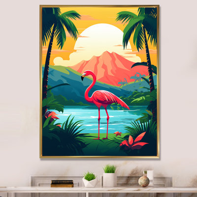 Flamant rose dans un paysage tropical I - reproduction sur toile