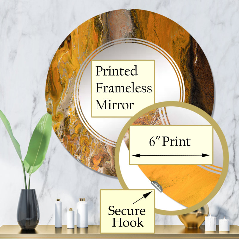 Miroir mural rond orange orange gris et noir paysage II, 32 po x 32 po