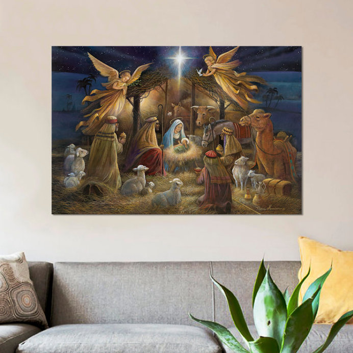 Nativité par Ruane Manning - reproduction sur toile tendue, H 18 po x l 26 po x P 1,5 po, Toile tendue, Pas de tapis