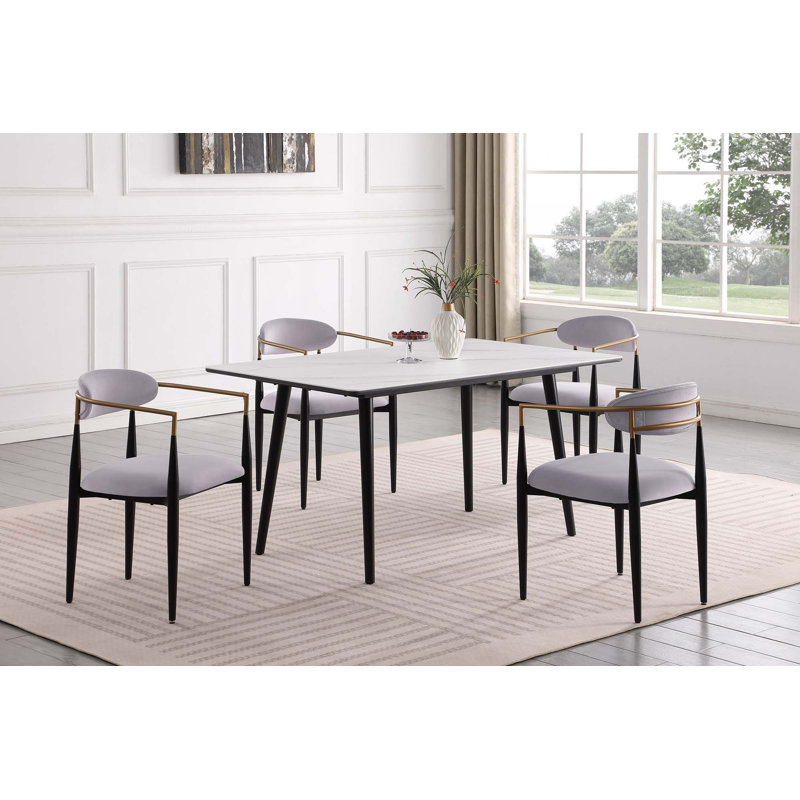 5Pc Dining Set Sintered Stone Table, Navy, White
