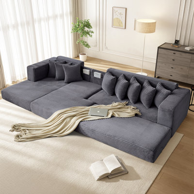 Boneless Oversize L-shape Cloud Couch,3-in-1convertible Floor Sleeper, Sofa Bed, No Assembly ,eight Pillows,side Pocket.
