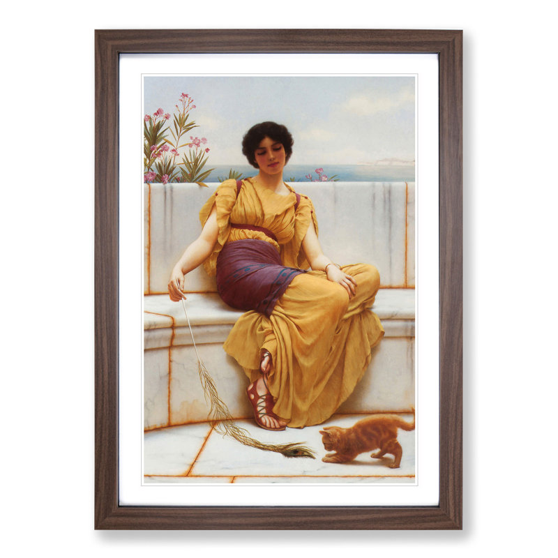 Idleness by John William Godward - Picture Frame Painting, Walnut Framed, 48cm H x 36cm W x 2cm D