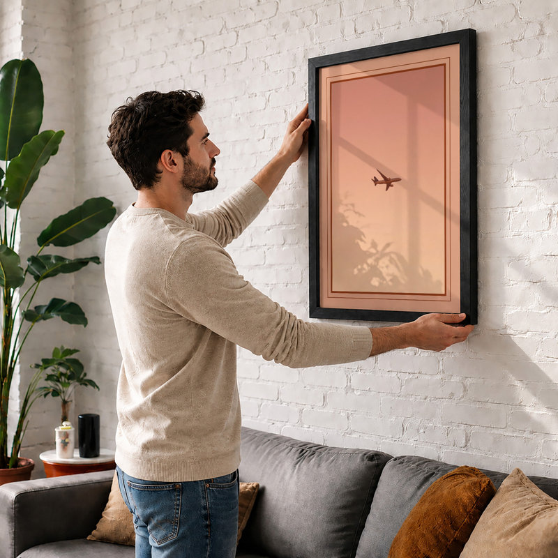 Solitary Flight Minimalist - Framed Print, A2 - 59.4 x 42.0 cm, Walnut