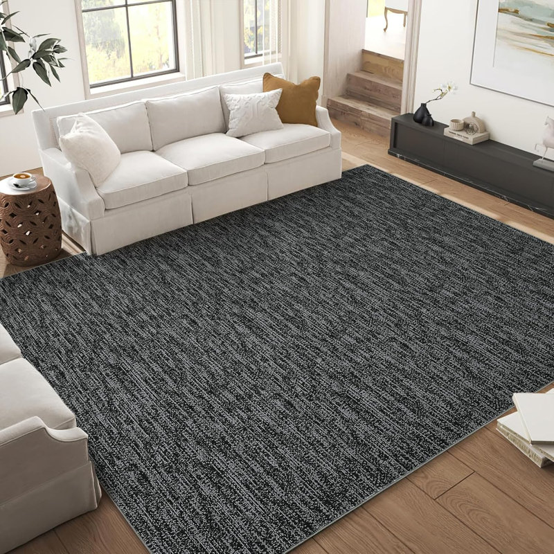 Washable Area Rug, Soft Non-Slip Modern Rug for Bedroom, Living Room, Office, Dining Room, -Thin, Black, Rectangle 9' x 12'