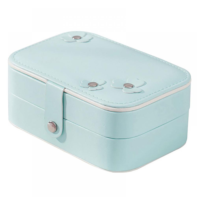 Boîte de rangement pour bijoux à double couche, Bleu clair