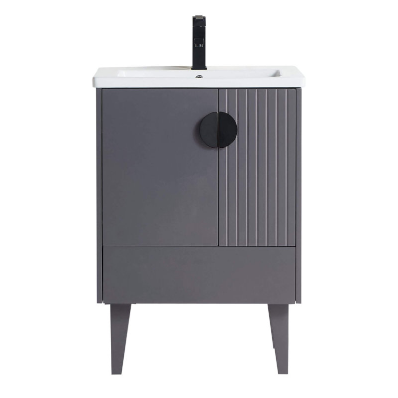 Ensemble de meuble-lavabo simple 24 po Saimah, Noir, Gris roche