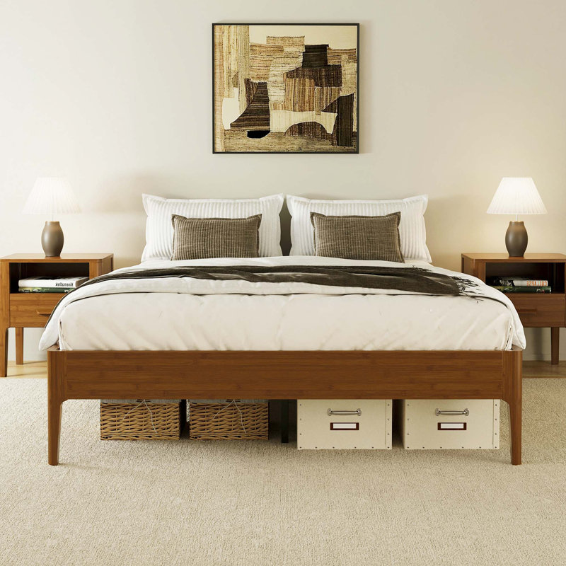 Eco-Friendly Bamboo Platform Bed Frame with Noise-Free Design and No Box Spring Needed, Brown