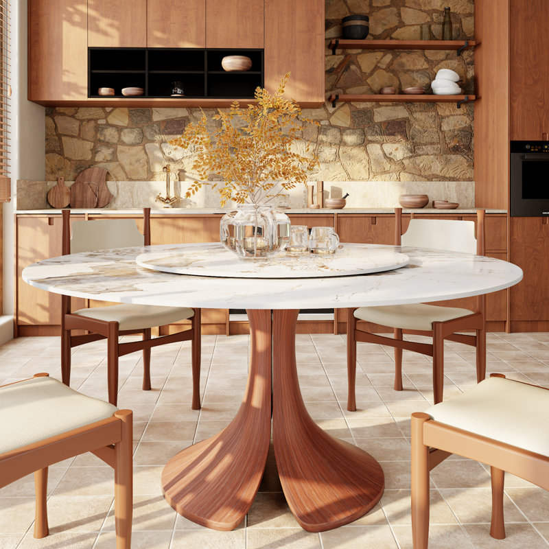 Table de salle à manger Aurora, H 29,52 po x L 59,06 po x l 59,06 po, Pandora, Brun crème noisette