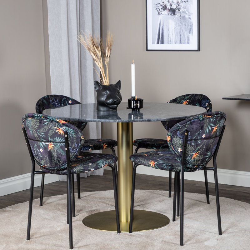 Roth 4 - Person Dining Set, Black, Gold