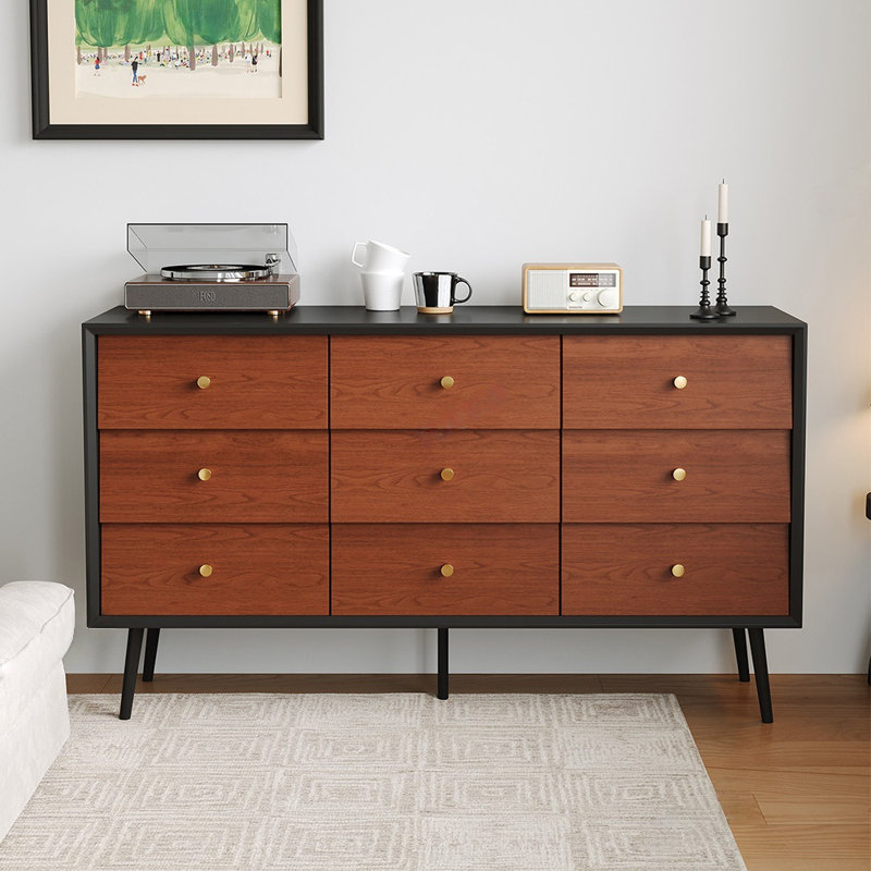 Nordic Retro Nine-Drawer Chest of Drawers, 33.08" H x 62.99" W x 15.75" D